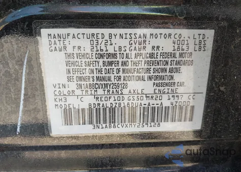 2021 Nissan Sentra Sv Xtronic Cvt from USA, damaged, VIN 3N1AB8CVXMY259128